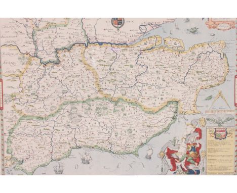 A vintage hand coloured lithograph print map of Kent, Sussex, Surrey & Middlesex by Sextons