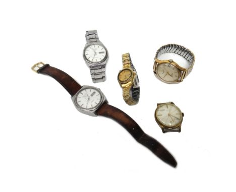 A lady's gold circular cased Concorde wristwatch, the circular case detailed 14 K GOLD, on a gilt metal bracelet, a Longines 