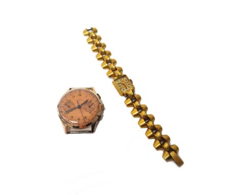 A gold cased gentleman's chronograph wristwatch, with a jewelled movement, snap-off gilt metal dust cover, detailed within th