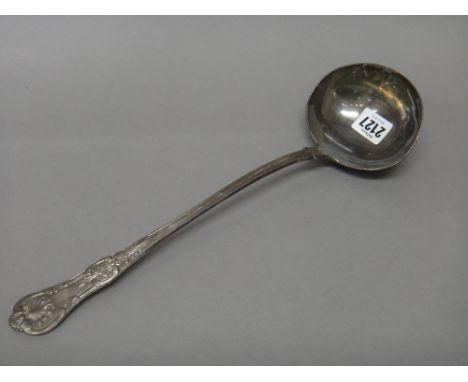 A Victorian silver double struck King's pattern soup ladle, crest engraved, London 1840, weight 294 gms.