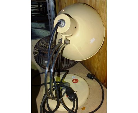 A 20th century cream painted heat lamp, and an Asian wicker bird cage, (2).