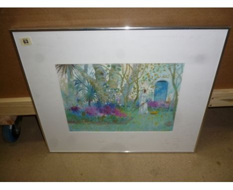 20th century school, Arab figure in garden, watercolour and bodycolour, signed 'M', 26cm x 37cm; and a mixed lot of prints an