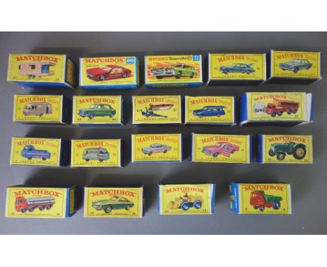 Eighteen Matchbox die-cast vehicles from the 1-75 series, comprising; 2 Muir Hill dumper, 50 Tractor, 53 Mercedes Benz Coupe,