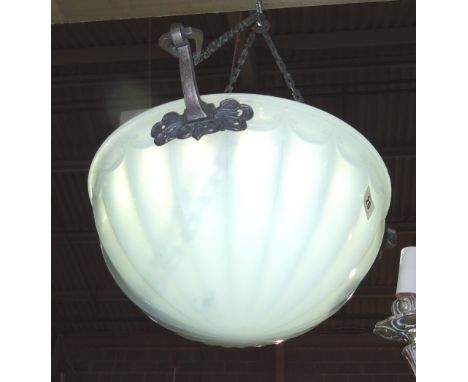A 20th century ceiling light with opaque dish.