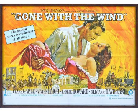 A vintage re-release film poster 'Gone With the Wind', MGM, UK., 1969, 76 x 102cms., framed.  Illustrated