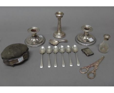 Silver and silver mounted wares, comprising; a Victorian tea caddy spoon, the fan shaped bowl with engraved decoration, Birmi