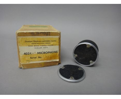 A vintage 'Ball & Biscuit' 4021 type microphone, by Standard Telephones & Cables Ltd, boxed.