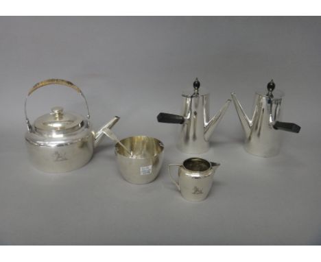 Plated wares, comprising; a part tea set, to include a teapot in a design by Dr Christopher Dresser, by Hukin & Heath Ltd, of