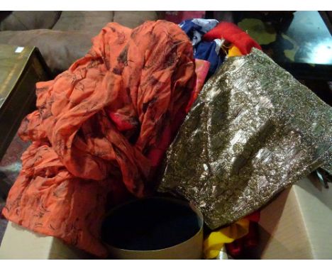 Textiles, including; African and Asian, mainly silk items, and a boxed felt fez, (qty)