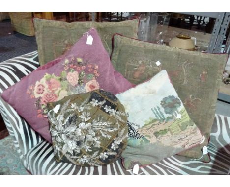 Textiles, comprising; a small group of 20th century and later tapestry and beadwork cushions, (qty). 