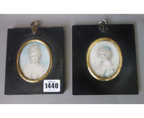 Late 18th century English School, a portrait miniature on ivory of lady Diana Sinclair 1791, wearing a striped blue dress wit