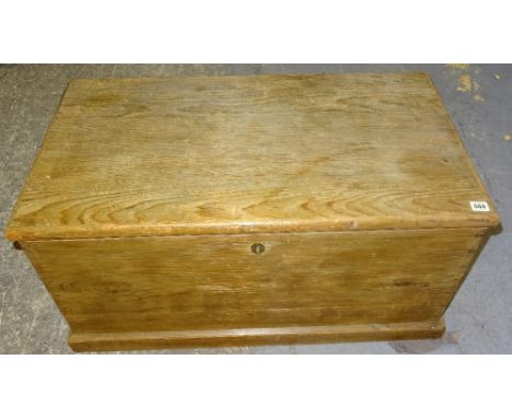 A Victorian pine rectangular trunk on plinth base, 80cm wide x 44cm high x 47cm deep.