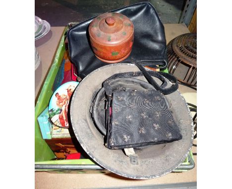 Collectables, including; a military helmet, commemorative boxes, wooden figurines, lamp and sundry, (qty), 