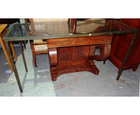 A 20th century rectangular brass console table, with glass top, 143cm wide x 77cm high.