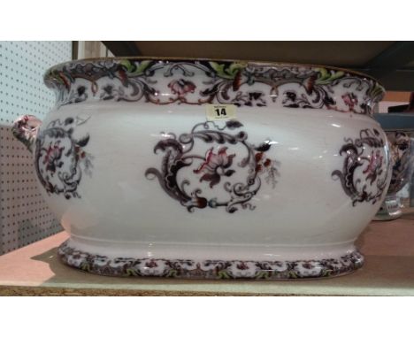 A Wedgwood earthenware two-handled oval foot bath, circa 1830, printed and coloured with flowers (a.f), impressed mark, 56cm 