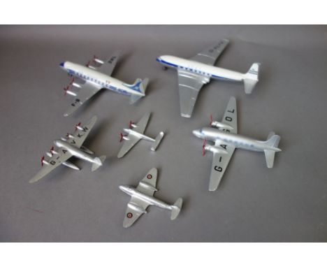A quantity of Dinky die-cast aeroplanes and related vehicles, comprising; 706 Vickers Viscount air liner, two Hawker Hunter f