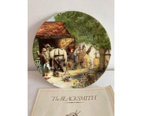 Vintage set of 3 x ROYAL DOULTON Old Country Craft plates,to include The Saddle Maker, The Blacksmith and The Embroidress . I