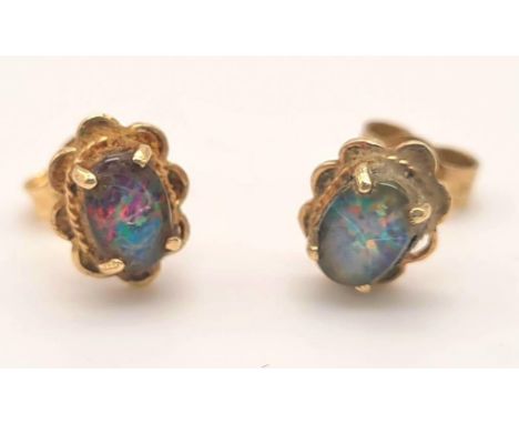 9K YELLOW GOLD OPAL STUD EARRINGS 1.2G 