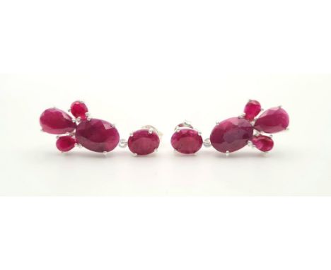 A Pair of Ruby Gemstone Earrings in 925 Silver. 15g total weight. 