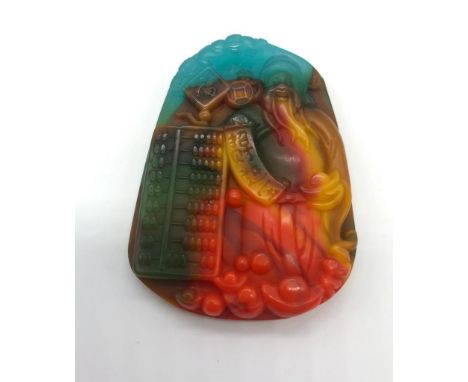 A Multi-Coloured Lucky Wealth Abacus Jade Pendant.5.5 x 4cm. 