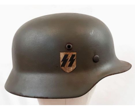 3rd Reich Waffen SS M35 Double Decal Helmet with Liner. 