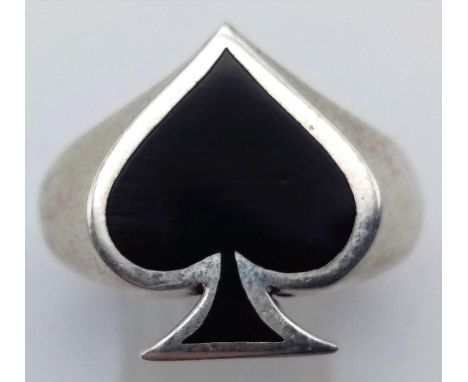 A Solid Silver and Black Enamel Gents Ace of Spades Ring. Size Y. 9.83g. Motorhead anyone? 