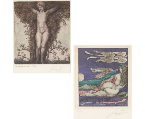 Ernst Fuchs1930 Wien - 2015 Wien "Daphne" - Handkolorierte Radierung/Papier. 35/100. 18,8 x 16,8 cm, 28,6 x 24,1 cm. Sign. r.