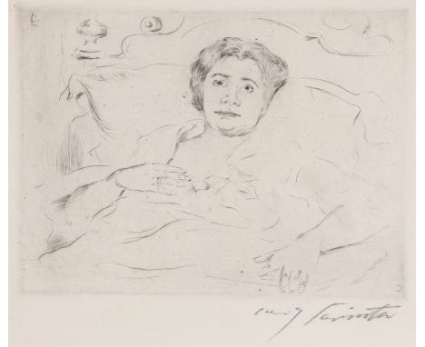Lovis Corinth1858 Tapiau - 1925 Zandvoort - "Im Bett I" - Kaltnadelradierung/Papier. 14,3 x 19 cm, 29 x 39,3 cm. Sign. r. u.: