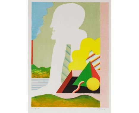 Horst Antes1936 Heppenheim - "Figur mit Landschaft" - Farblithografie/Papier. 72/120. 56,4 x 41,2 cm, 74,5 x 55,5 cm. Sign. r