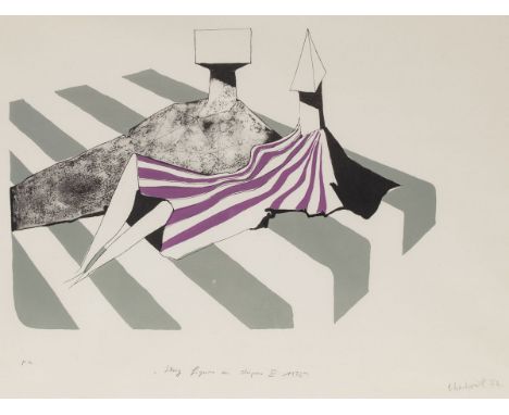 Lynn Chadwick1914 London - 2003 Strout - "Sitting figures in stripes III" - Farblithografie/Papier. p. a. 34 x 48 cm, 55,5 x 