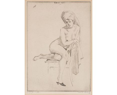 Emil Orlik1870 Prag - 1932 Berlin - "Akt mit Turban" - Radierung/Papier. 2. Zustand. 26,7 x 18,8 cm, 28,4 x 20 cm (Passeparto