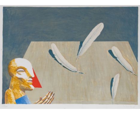 Horst Antes1936 Heppenheim - "Tisch mit vier Federn für Witherspoon" - Farblithografie/Papier. 27/200. 54 x 75,3 cm, 63,5 x 8