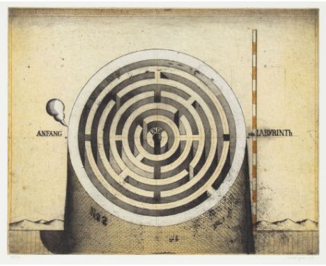 Friedrich Meckseper1936 Bremen - 2019 Berlin - "Labyrinth" - Farbige Aquatintaradierung/Papier. 50/55. 39,6 x 49,7 cm, 53,5 x