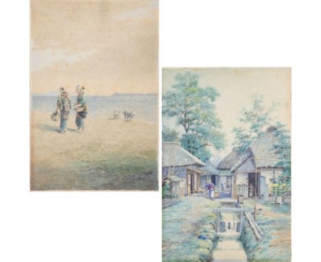 Shigesaburo Ishida1888 - 1960 (Japan) nach - Japanische Dorfszene - Aquarell/Papier. 50,5 x 33,7 cm. Sign. r. u.: S. Ishida. 