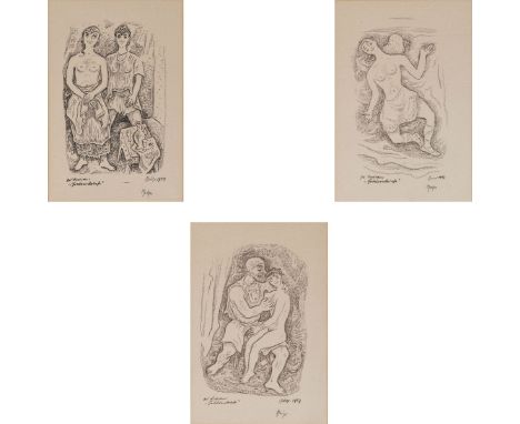 Willi Geiger1878 Schönbrunn - 1971 München - zu Lucian: "Hetärenbriefe" - Drei Lithografien/Papier. Je 29,5 x 19,5 cm (Passep