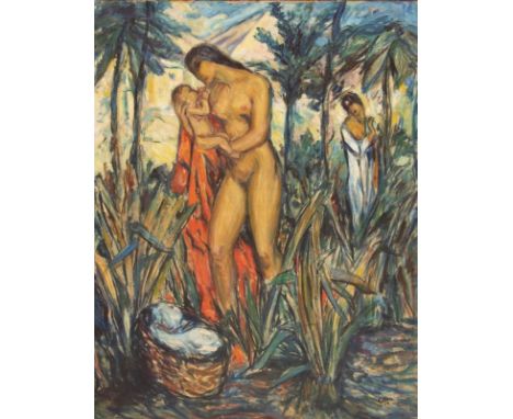 ColinKünstler des frühen 20. Jahrhunderts - Frau mit Kind im Schilf - Öl/Lwd. 141 x 90 cm. Sign. und dat. r. u.: Colin / (19)