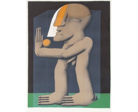 Horst Antes1936 Heppenheim - "Männliche Figur im Glaskasten" - Farblithografie/Papier. 64/97. 66 x 51 cm, 74,5 x 56,5 cm. Sig