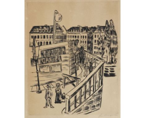 Max Beckmann1884 Leipzig - 1950 New York - "Holzbrücke" - Radierung mit Kaltnadel/Papier. 29,2 x 23,5 cm, 37,3 x 28,6 cm. Sig