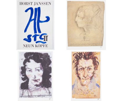 Horst Janssen1929 Hamburg - 1995 Hamburg - "Neun Köpfe II" (Mappe, 1991) - Farboffset/Papier. Von ca. 29 x 21 cm bis ca. 37 x