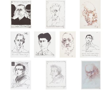 Horst Janssen1929 Hamburg - 1995 Hamburg - Zehn Literatenporträts - 7 Algrafien/Papier sowie 3 Farboffsets/Papier. Zwischen 3