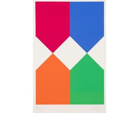 Max Bill1908 Winterthur - 1994 Berlin - Ohne Titel - Farbserigrafie/Papier. 97/200. 54 x 35,8 cm, 69 x 49 cm. Sign. und dat. 