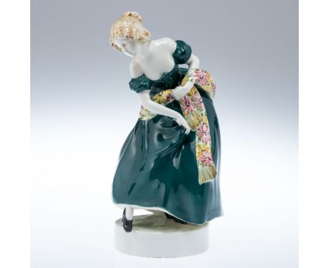 Junge, sich drehende Biedermeier Tänzerin auf RundsockelWiener Manufaktur Friedrich Goldscheider, Wien ca. 1917-1922. Keramik