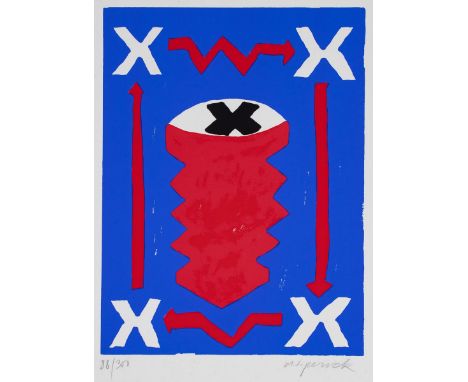 A. R. Penck1939 Dresden - 2017 Zürich - Ohne Titel - Farbserigrafie/Papier. 88/300. 56,8 x 42,8 cm, 72,2 x 55,9 cm. Sign. r. 