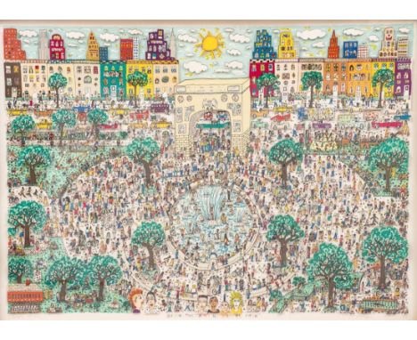James Rizzi1950 New York - 2011 New York - "Washington Ain't No Square Park" - Farblithografie mit Collage/Papier (3D-Grafik)