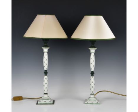 A pair of modern Italian porcelain candlestick table lamps in early 19th century style by Giulia Mangani, 17½in. (44.5cm.) hi