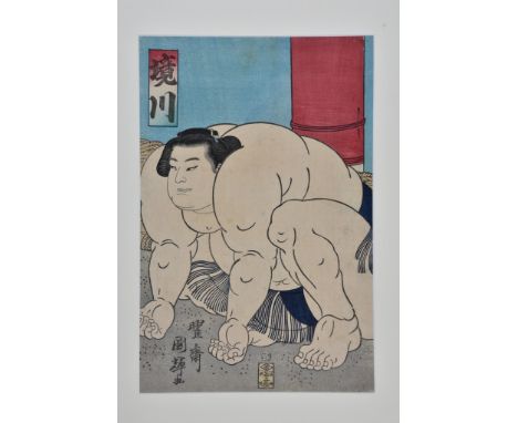 Utagawa Kuniteru (Japanese, 1830-1874) an oban woodblock print of a sumo, 13 3/8 x 8¾in. (34 x 22.2cm.), matted, unframed.* C