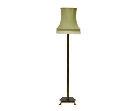 A brass and marble Corinthian column standard lamp mid-20th century, the fluted column to a square brass marble base with paw