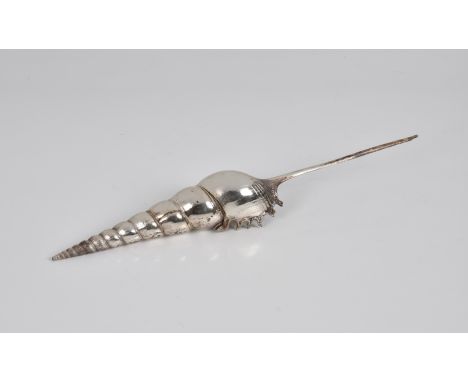 A silver overlay Buccellati style seashell 20th century, of spiral cone form, stamped 925 with '* 178 MC' mark, 8in. (20.3cm.