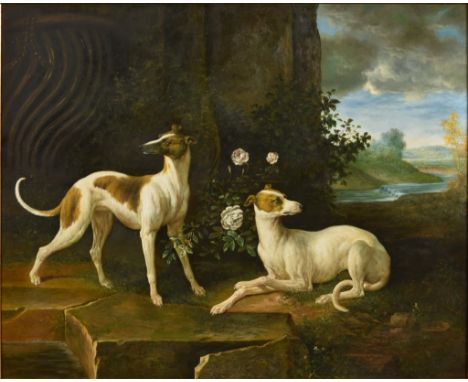 Manner of Sir Edwin Landseer (second half 20th century) Portrait of two dogs in a landscapeoil on canvas, unsigned, fluted ho