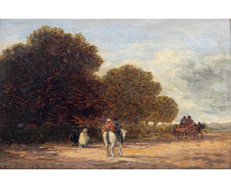 David Cox Snr. R.W.S., (British, 1783-1859) ‘Going to Market’oil on oak panel, signed lower left, English gilded hollow frame